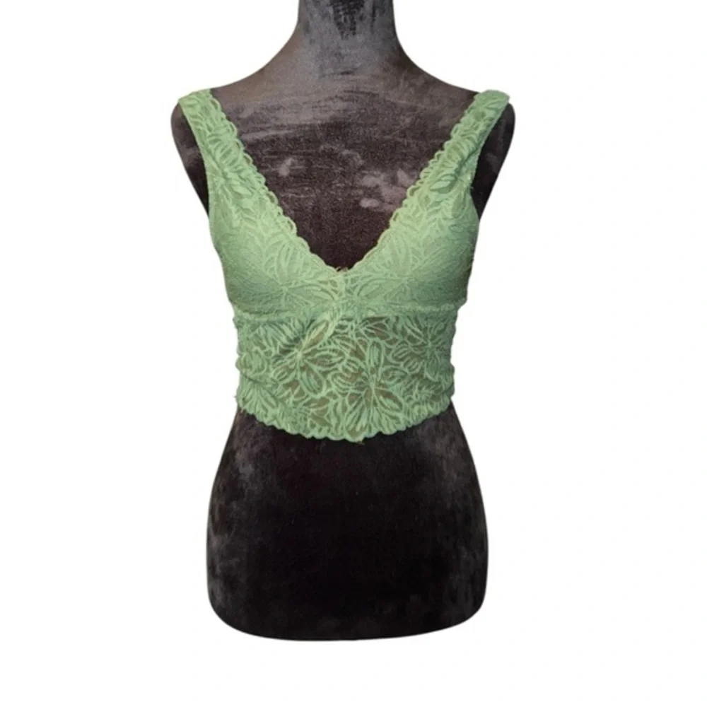 Aerie Olive Green Floral Lace Longline Bralette Bra size XXS